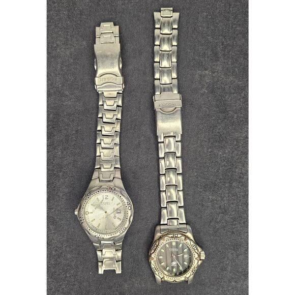 Lot of 2 FOSSIL Men's WristWATCHES 100 Meters Blue Date Stainless Steel As Is - Picture 1 of 8